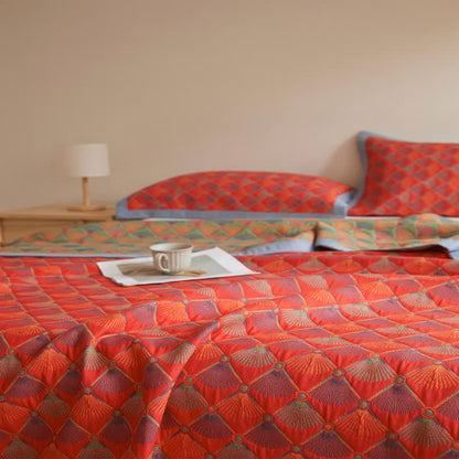 Cotton Gauze Quilt | Organic Cotton with Peacock Tail Design | Full/Queen Size Options