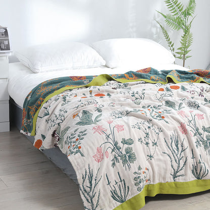 Flower Plant Reversible Quilt | 100% Organic Cotton | Full/Queen/King Sizes
