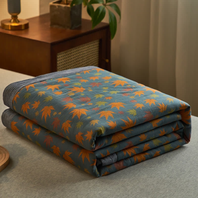 Maple Leaf Jacquard Quilt | 100% Organic Cotton | Orange and Yellow Design