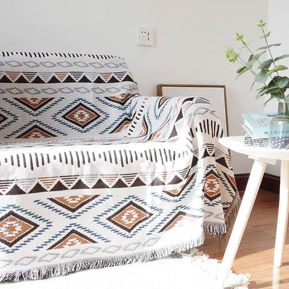 Bohemian Knitted Lounge Blanket | Cotton & Polyester | Reversible Design