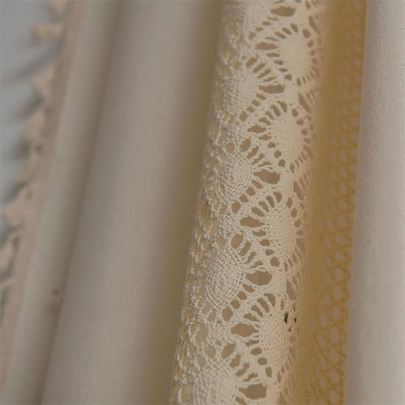 Beige Tassel Curtain | Cotton Linen | Semi-Blackout