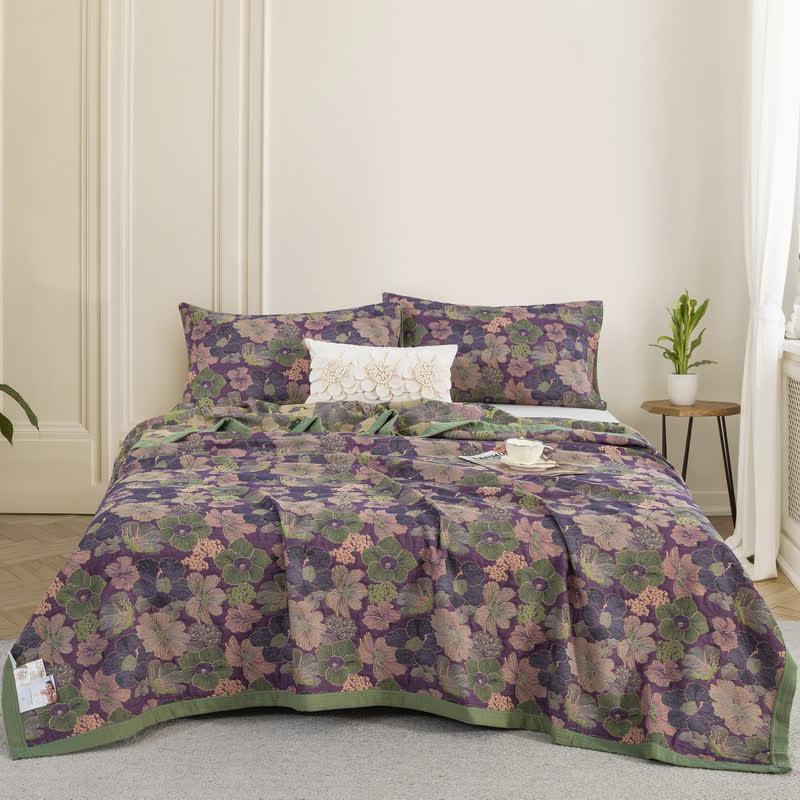 Reversible Floral Cotton Gauze Quilt | 100% Organic Cotton | Available in Full, Queen, Cal King, King Sizes