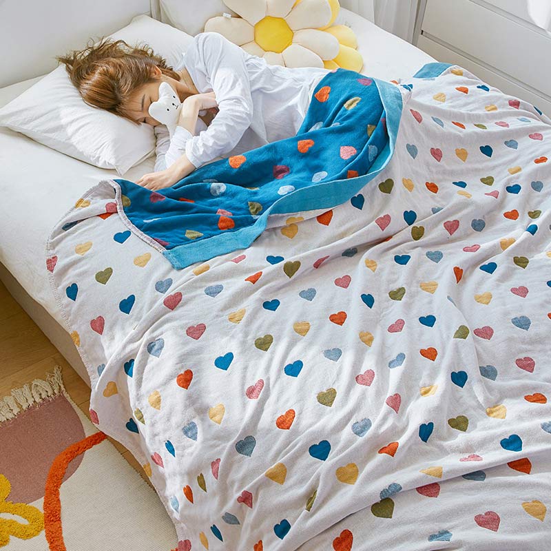 Reversible Quilt | 100% Organic Cotton | Full/Queen Size | Colorful Hearts