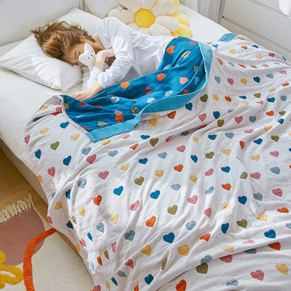 Reversible Quilt | 100% Organic Cotton | Full/Queen Size | Colorful Hearts