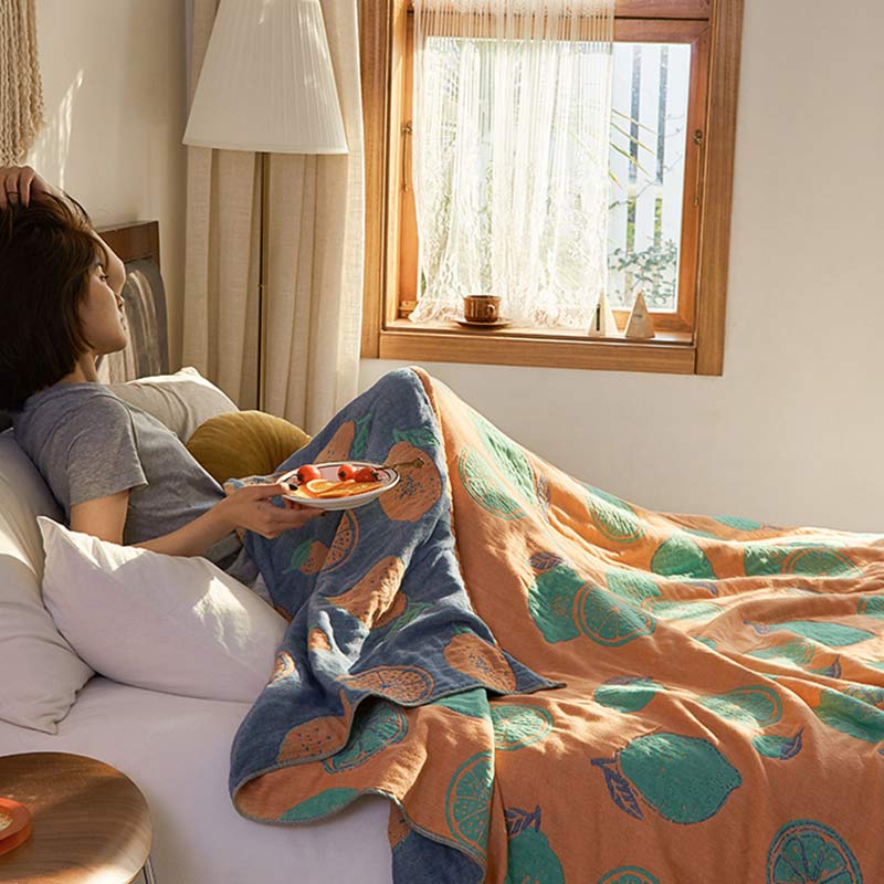 Lemon Pattern Reversible Quilt | 100% Organic Cotton | Full/Queen Size
