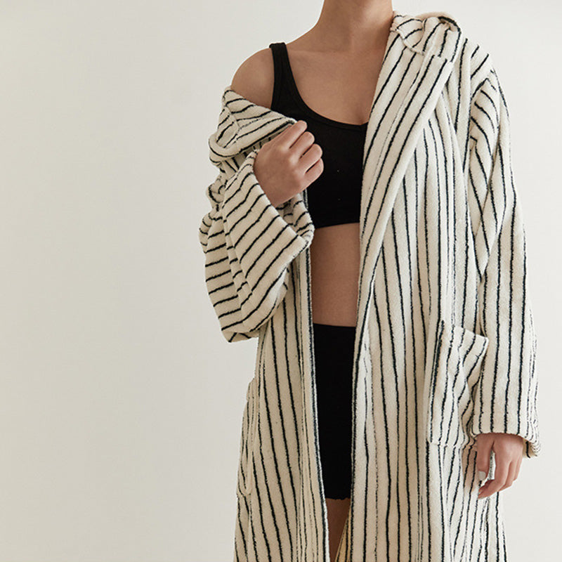 Hooded Cotton Bathrobe | Soft Lightweight Fabric | One Size with Pockets