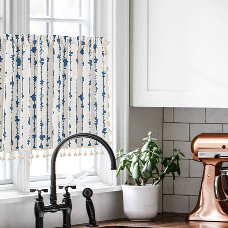 Blue Cotton Linen Cabinet Curtain | Rod Pocket Design | Single Panel