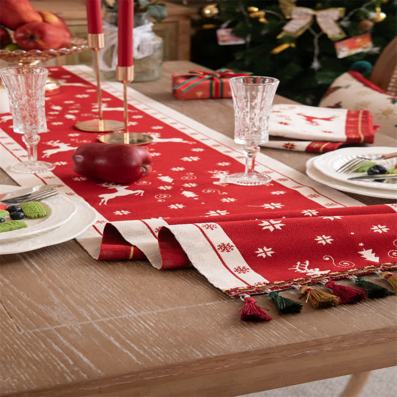 Christmas Tree Tassel Table Runner | Polyester | 14" x 55" to 14" x 118" Options