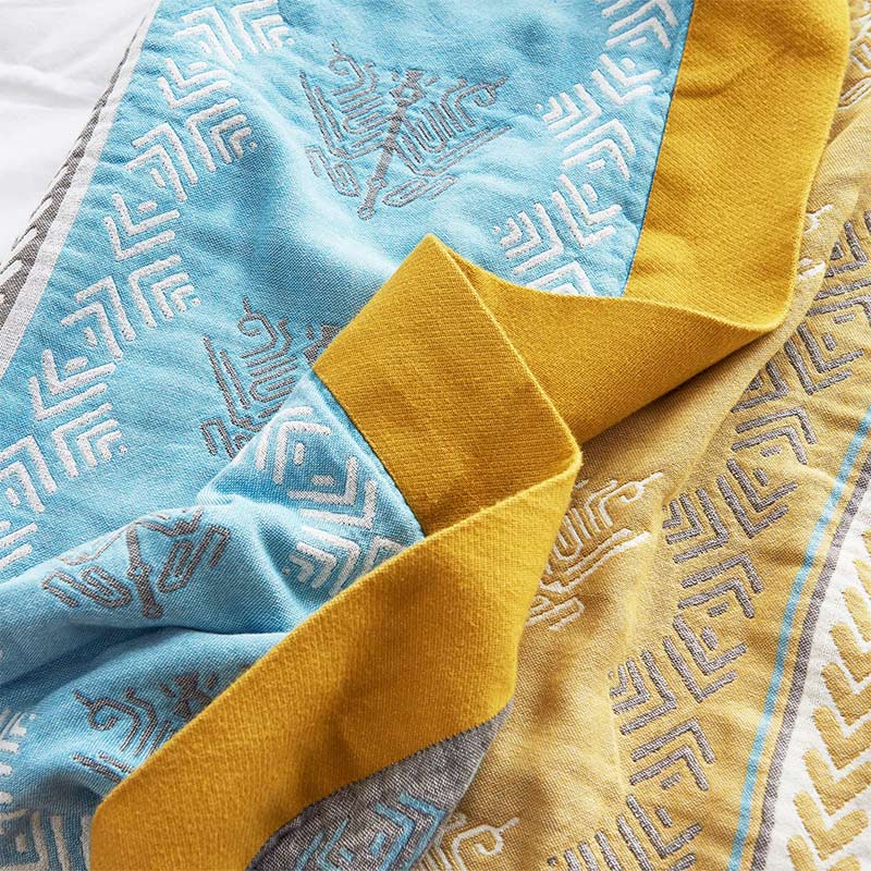 Reversible Cotton Blanket | Wheat Ear Print | 59" x 79"