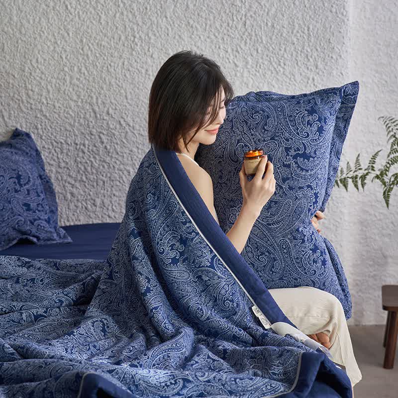 Retro Bedding Set | 100% Organic Cotton | Dark Blue, Queen Size
