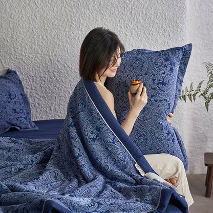 Retro Bedding Set | 100% Organic Cotton | Dark Blue, Queen Size