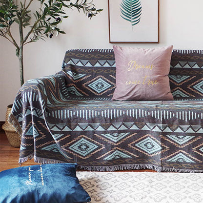 Bohemian Knitted Lounge Blanket | Cotton & Polyester | Reversible Design