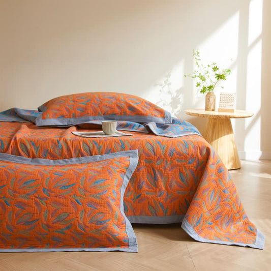Cotton Gauze Quilt | Reversible Feather Design | Full/Queen Size