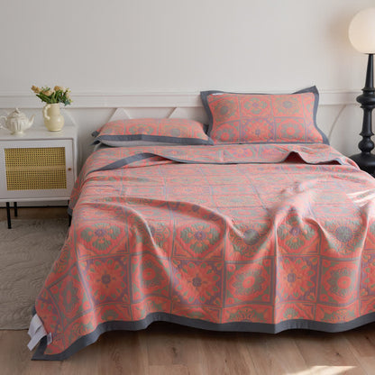 Jacquard Floral Cotton Quilt | 100% Organic Cotton | Reversible Design with Pillow Towels