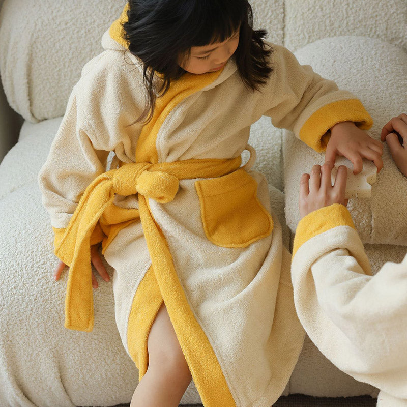 Flower Colorblock Hooded Bathrobe | Soft Cotton Fabric | Kids & Adults Sizes