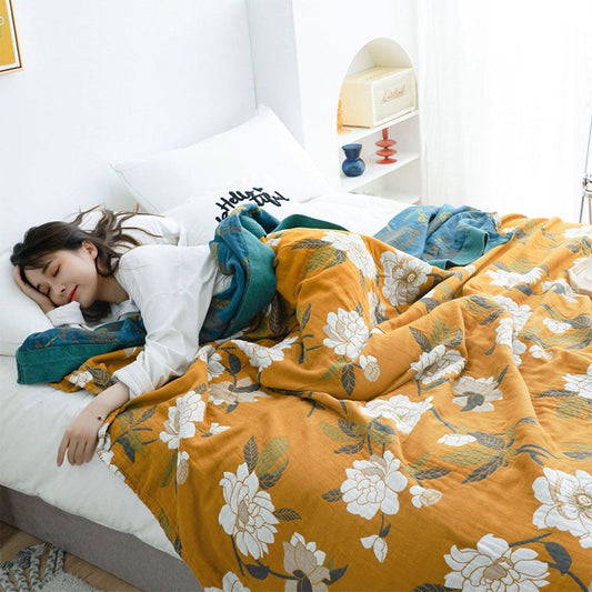 Boho Yellow Flower Cotton Quilt | Reversible Design | Available in Full, Queen, King Sizes