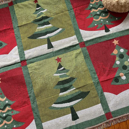 Christmas Tree Tassel Blanket | Soft Polyester-Cotton Blend | 51" x 63"