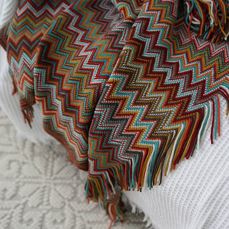 Striped Tassel Blanket | Soft Acrylic Fiber | Multiple Sizes