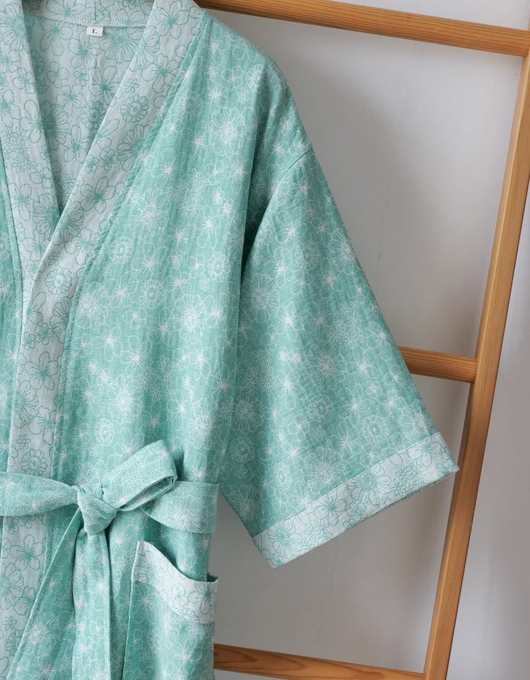 Summer Bathrobe | Cotton Gauze | Dual Layer, Adjustable Belt