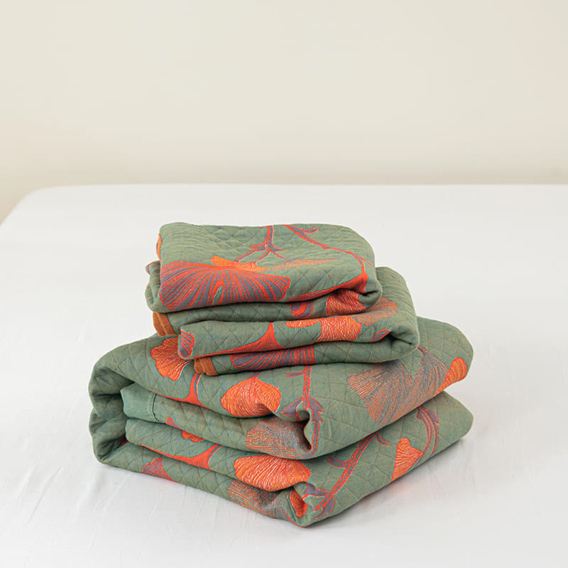 Ginkgo Leaf Quilt | 100% Organic Cotton | Orange