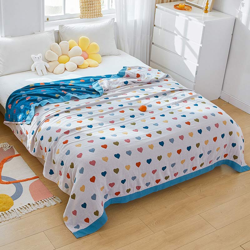 Reversible Quilt | 100% Organic Cotton | Full/Queen Size | Colorful Hearts