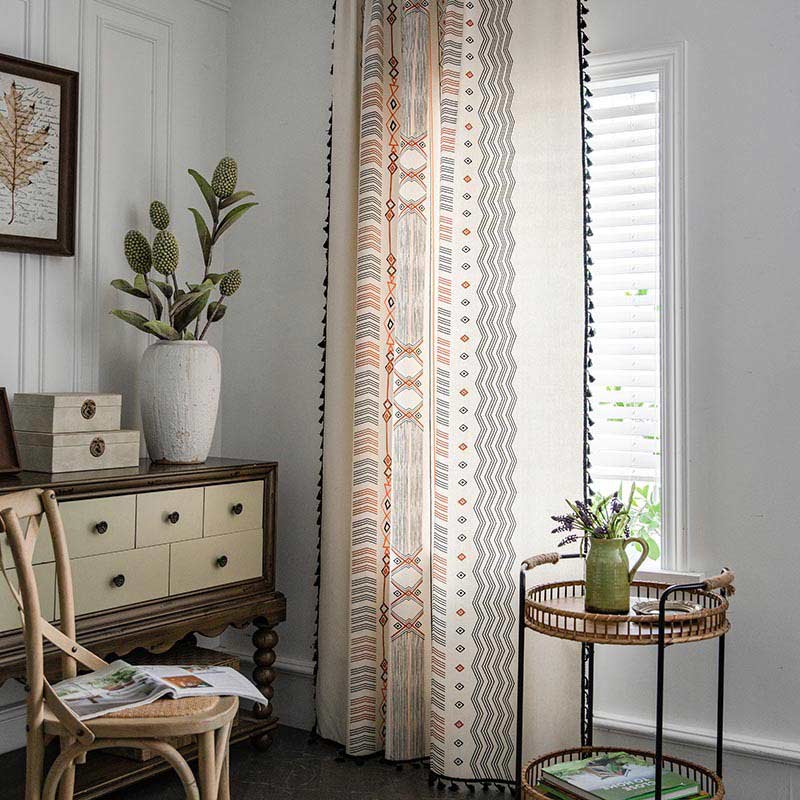Semi Blackout Curtain | Cotton Blend Fabric | Orange & Black