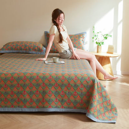 Cotton Gauze Quilt | Organic Cotton with Peacock Tail Design | Full/Queen Size Options