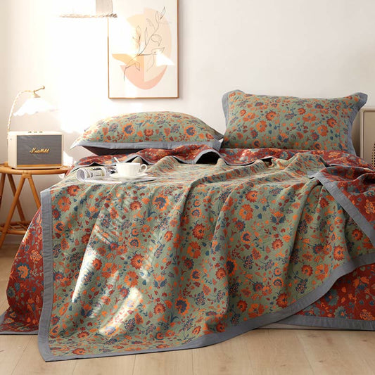 Retro Flower Quilt | 100% Organic Cotton | Reversible Design, Available in Full, Queen, King