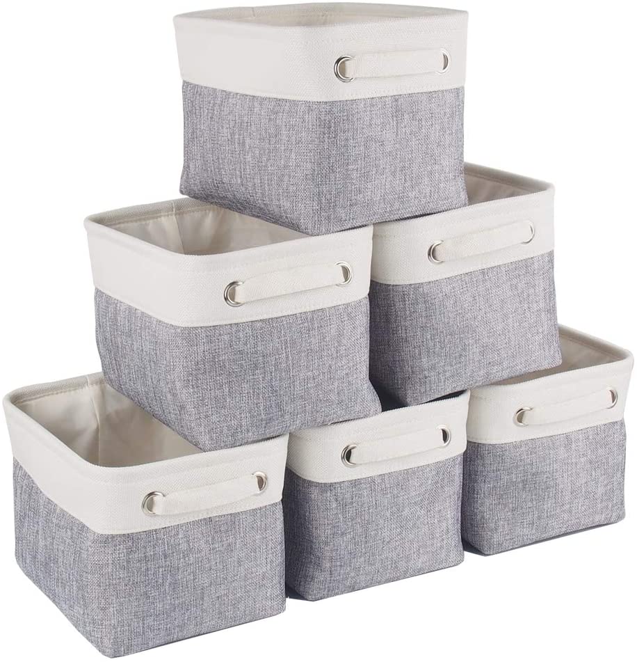 Fabric Storage Boxes | Eco-Friendly Linen & Cotton | 6 Pack White & Grey