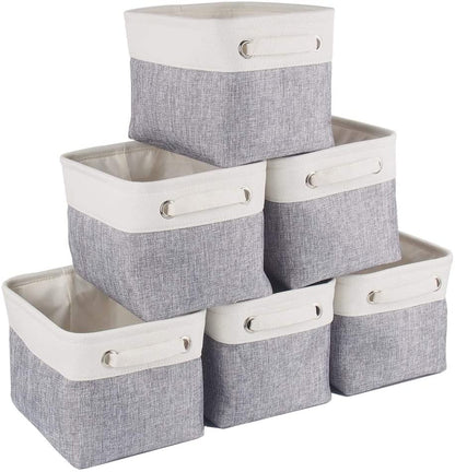 Fabric Storage Boxes | Eco-Friendly Linen & Cotton | 6 Pack White & Grey