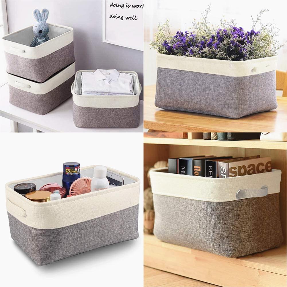 Fabric Storage Boxes | Eco-Friendly Linen & Cotton | 6 Pack White & Grey