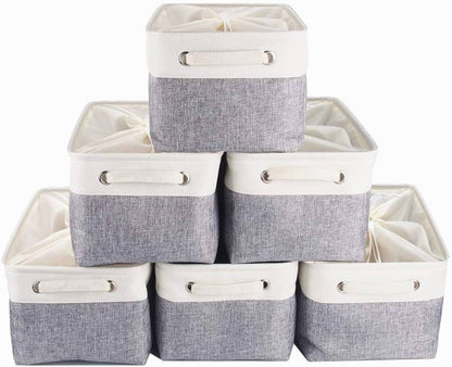 Fabric Storage Boxes | Eco-Friendly Linen & Cotton | 6 Pack White & Grey