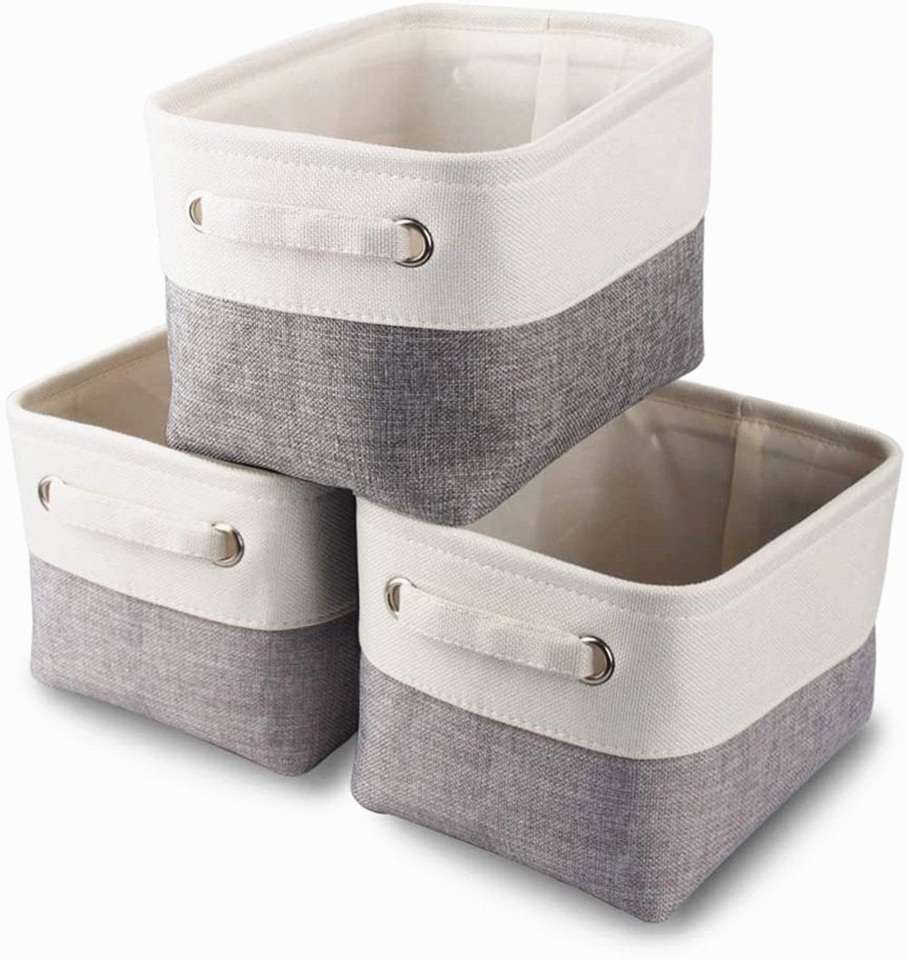 Fabric Storage Boxes | Eco-Friendly Linen & Cotton | 6 Pack White & Grey