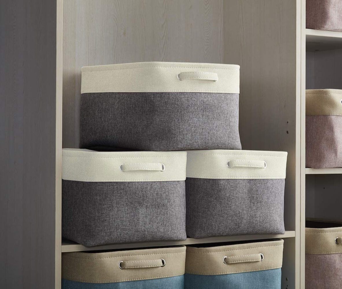 Fabric Storage Boxes | Eco-Friendly Linen & Cotton | 6 Pack White & Grey