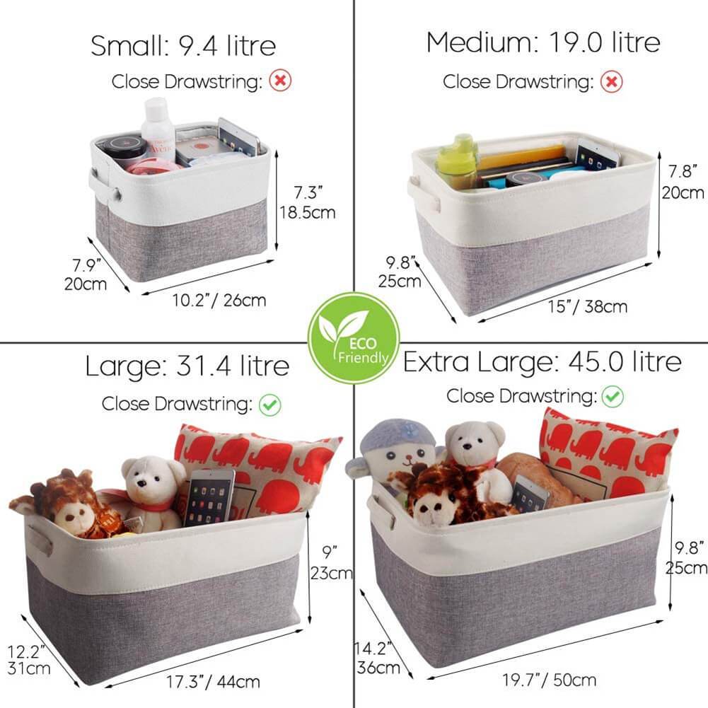 Fabric Storage Boxes | Eco-Friendly Linen & Cotton | 6 Pack White & Grey