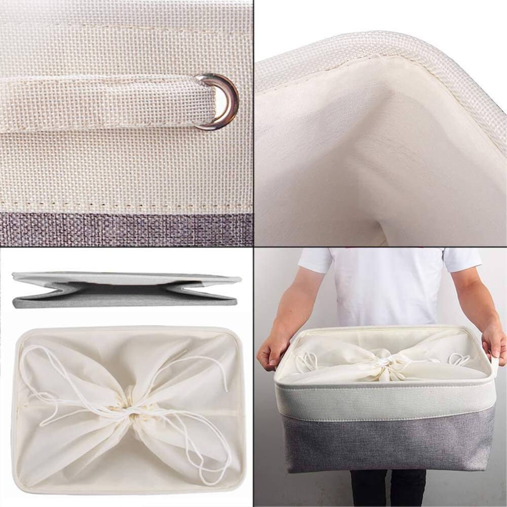 Fabric Storage Boxes | Eco-Friendly Linen & Cotton | 6 Pack White & Grey
