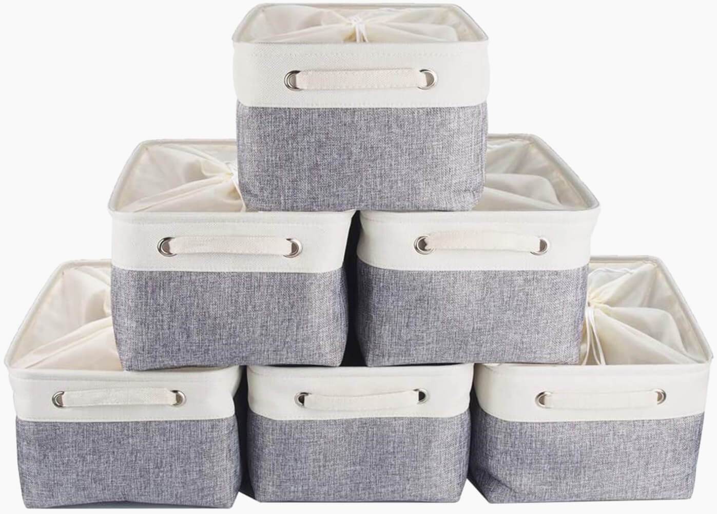 Fabric Storage Boxes | Eco-Friendly Linen & Cotton | 6 Pack White & Grey