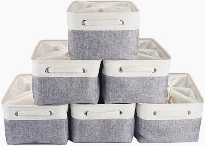 Fabric Storage Boxes | Eco-Friendly Linen & Cotton | 6 Pack White & Grey