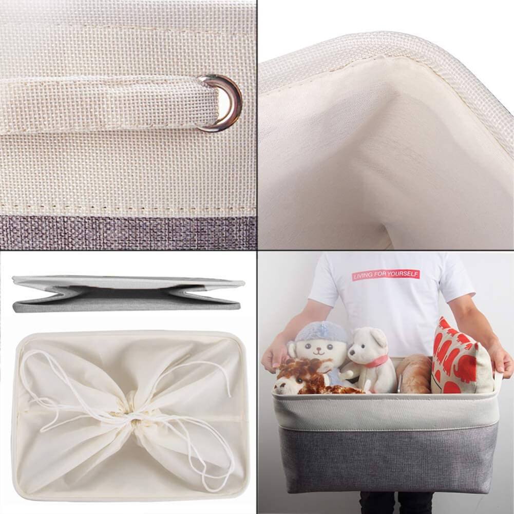 Fabric Storage Boxes | Eco-Friendly Linen & Cotton | 6 Pack White & Grey