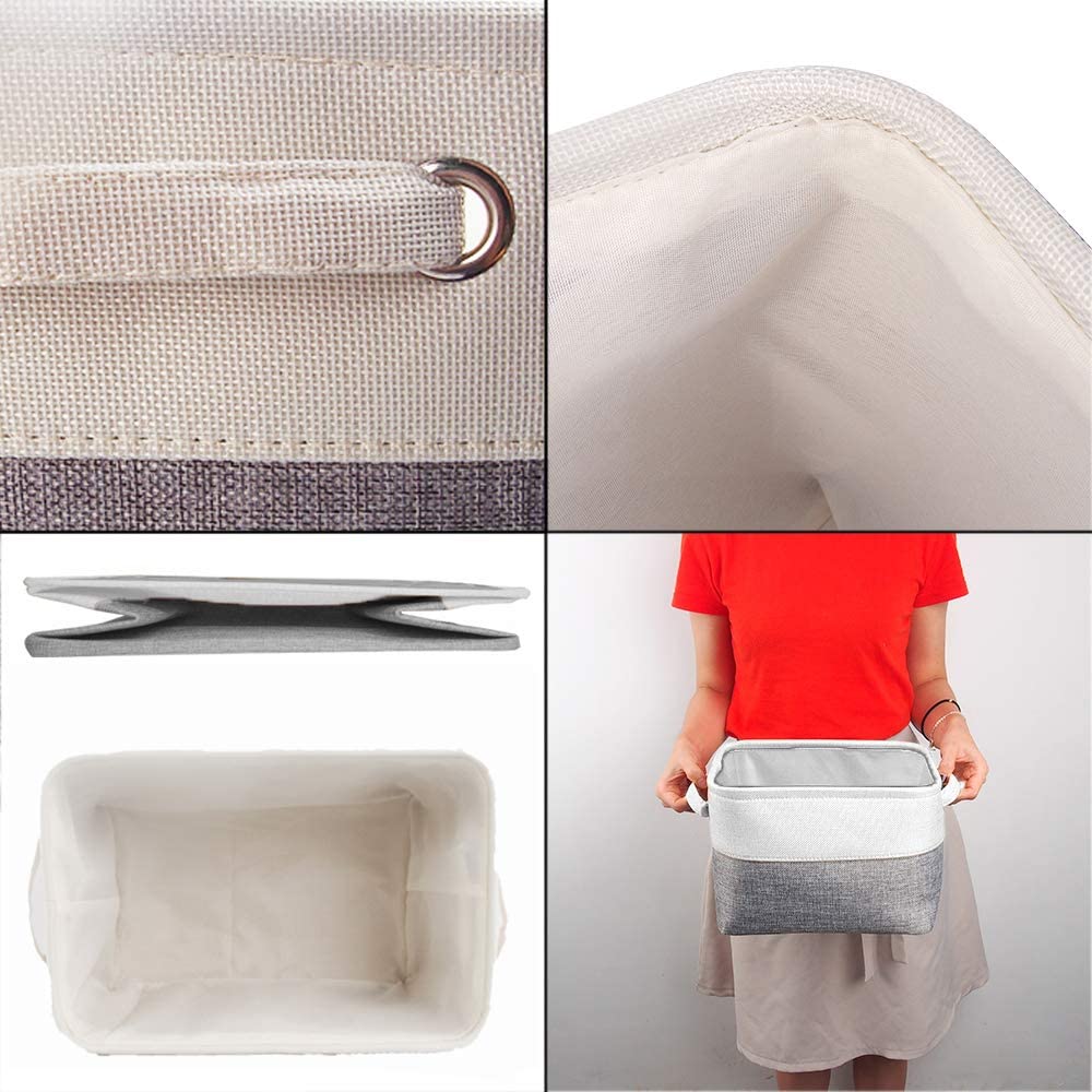 Fabric Storage Boxes | Eco-Friendly Linen & Cotton | 6 Pack White & Grey