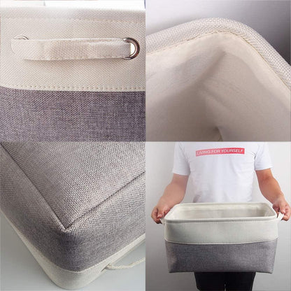 Fabric Storage Boxes | Eco-Friendly Linen & Cotton | 6 Pack White & Grey