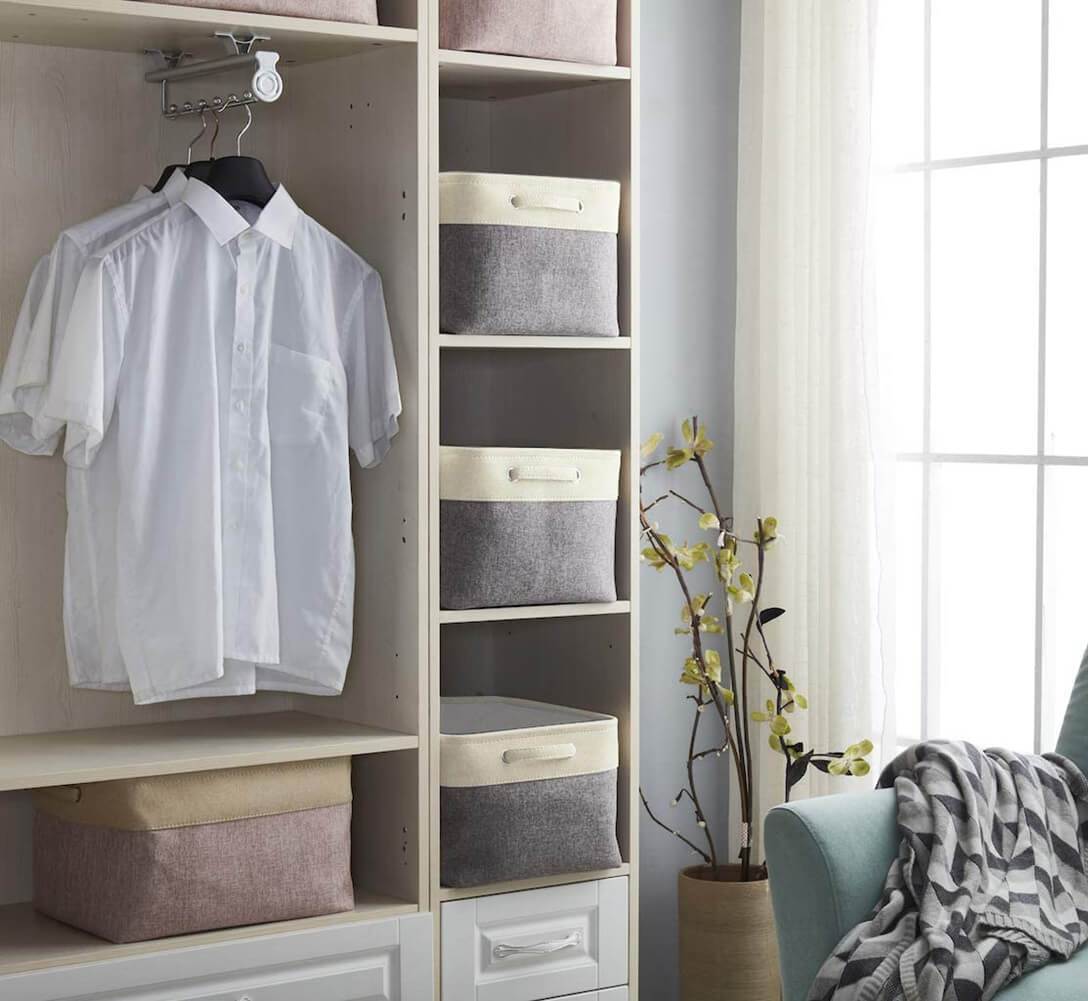Fabric Storage Boxes | Eco-Friendly Linen & Cotton | 6 Pack White & Grey