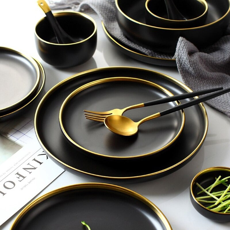 Legacy Dinnerware Set | Fine Porcelain | Black and Gold