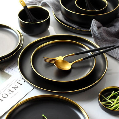 Legacy Dinnerware Set | Fine Porcelain | Black and Gold