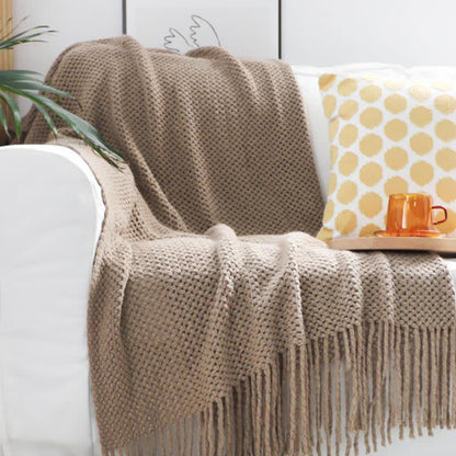 Knit Tassel Blanket | Soft Acrylic Fiber | Solid Color