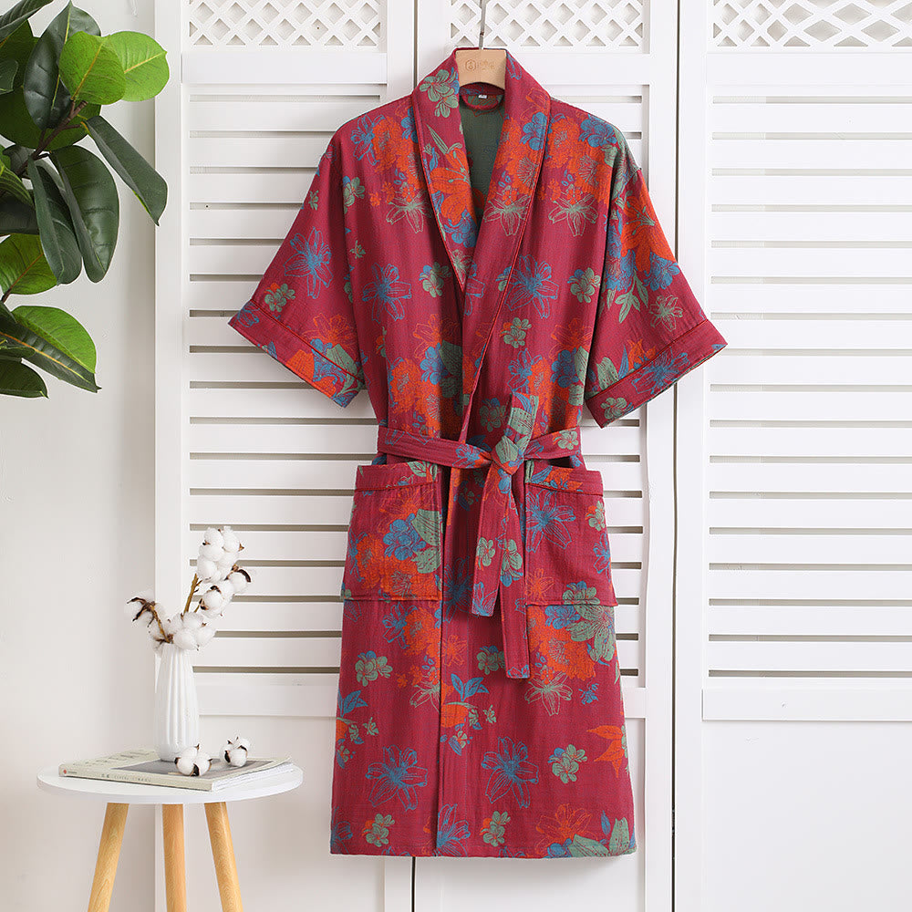 Floral Cotton Robe | Lightweight Breathable Fabric | Short Sleeve