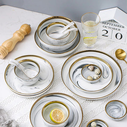 Catalina Dinnerware Set | White Marble Porcelain | 4, 6, or 8 Person Set