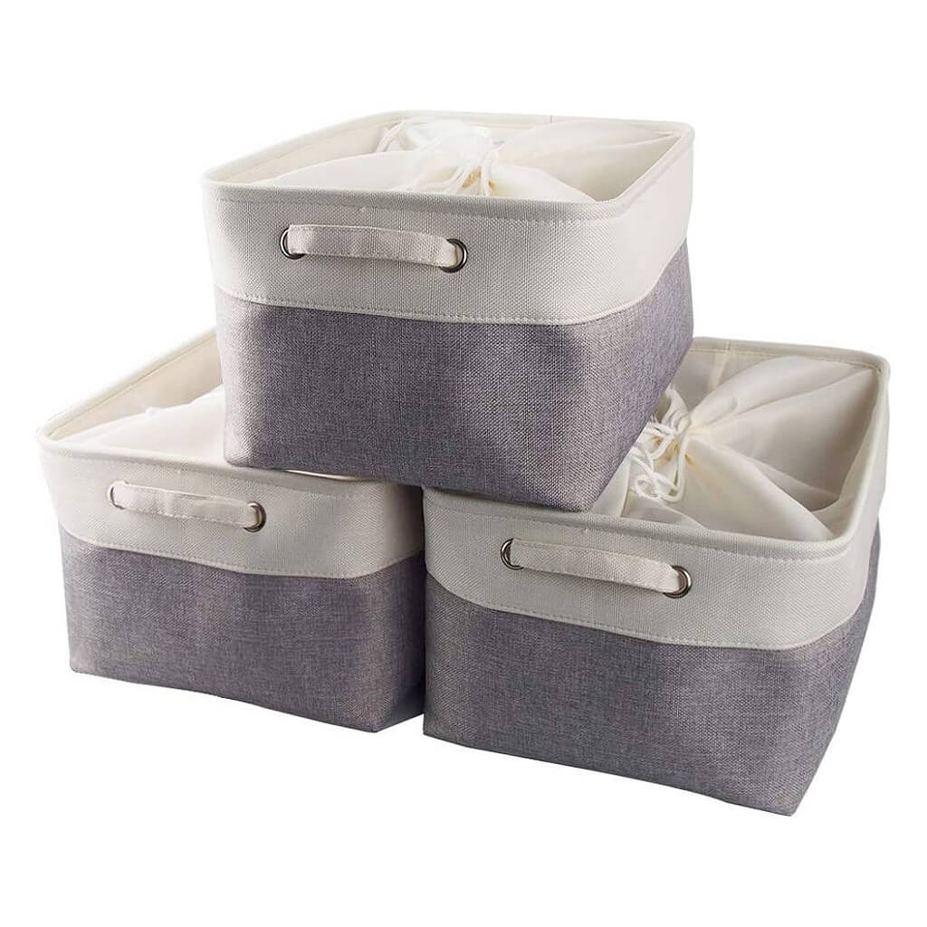 Canvas Storage Box Set | Linen & Cotton | Set of 3 | Grey White