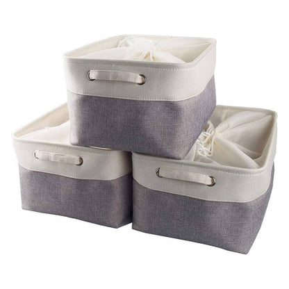 Canvas Storage Box Set | Linen & Cotton | Set of 3 | Grey White