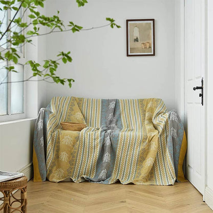 Reversible Cotton Blanket | Wheat Ear Print | 59" x 79"